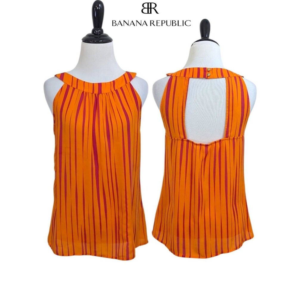 Banana Republic Orange and Fuchsia Striped Blouse - Size 4 Womens